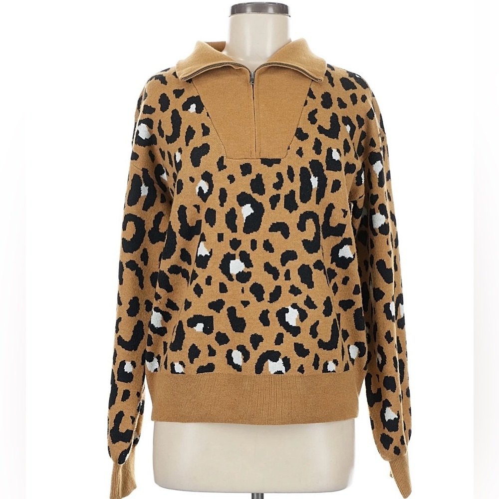 Leopard Print Half-Zip Sweater